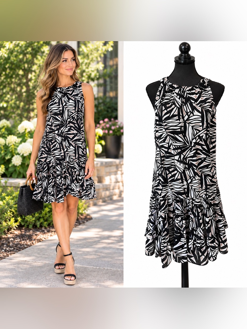Prelude Palm Leaf Sleeveless Dress Women’s Size 10 Modern Abstract Retro Geo